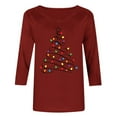 thumbnail image 4 of Plus Size Christmas Clothes Womens 3/4 Sleeve Crew Neck Tops Xmas Tree Light String Printed Holiday Tee Tshirts (3XL, Wine), 4 of 4