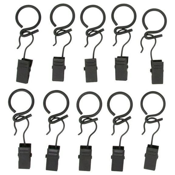Urbanest S-Hook Rings With Clips 1/2" Cafe Rod, Set of 10, Black
