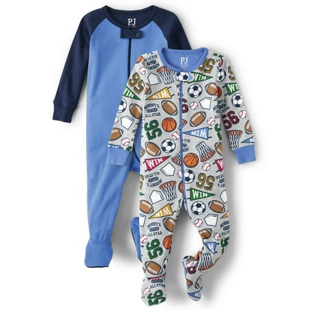 

The Children s Place Baby Boys and Toddler Short Sleeve 100% Cotton Zip-Front One Piece Pajama 2 Pack Sports 3T