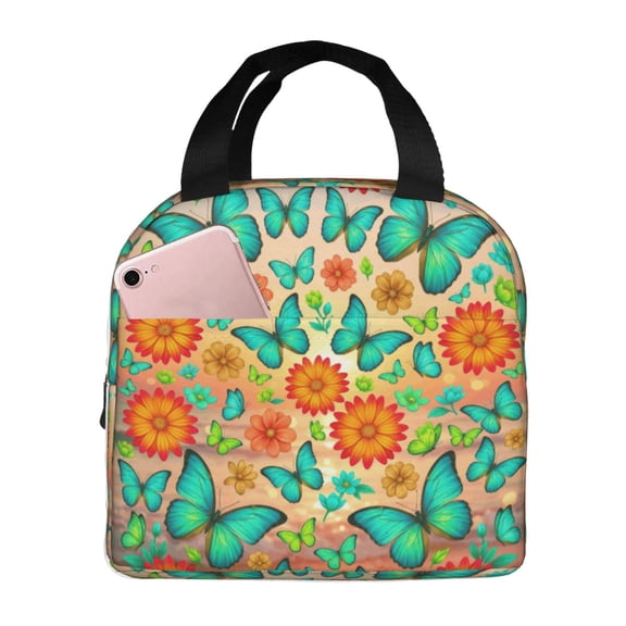 Butterfly Insulated Lunch Bag Box For Women Cooler Thermal Waterproof Reusable Tote Bag With Big Pocket For Work Office Picnic