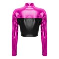 thumbnail image 4 of Chaquetas brillantes para mujer, ropa de abrigo con contraste metálico, disfraz de Cosplay de carreras para conducir, abrigo corto con cremallera frontal y cuello levantado de manga larga, 4 of 5
