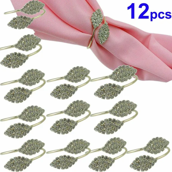 12Pcs/Set Napkin Rings Rhinestone Handmade Serviette Buckle Holder Wedding Decor