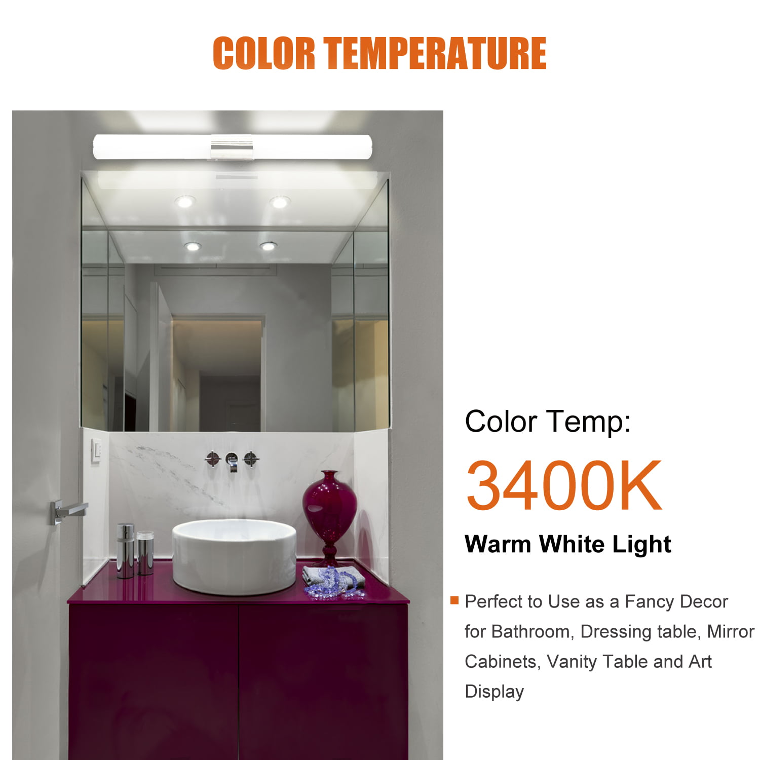 2 Years Warranty at Touch Wall Mirror IP54 Rated ETL Listed LEDMyplace 22 Inch Round LED Bathroom Lighted Mirror CCT Remembrance Bathroom Vanity Mirror with On//Off Power Switch