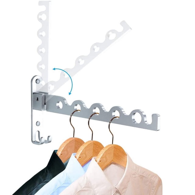 Wall Mounted Clothes Dryer, Foldable Laundry Rack Accessories Hanger Hook Rod