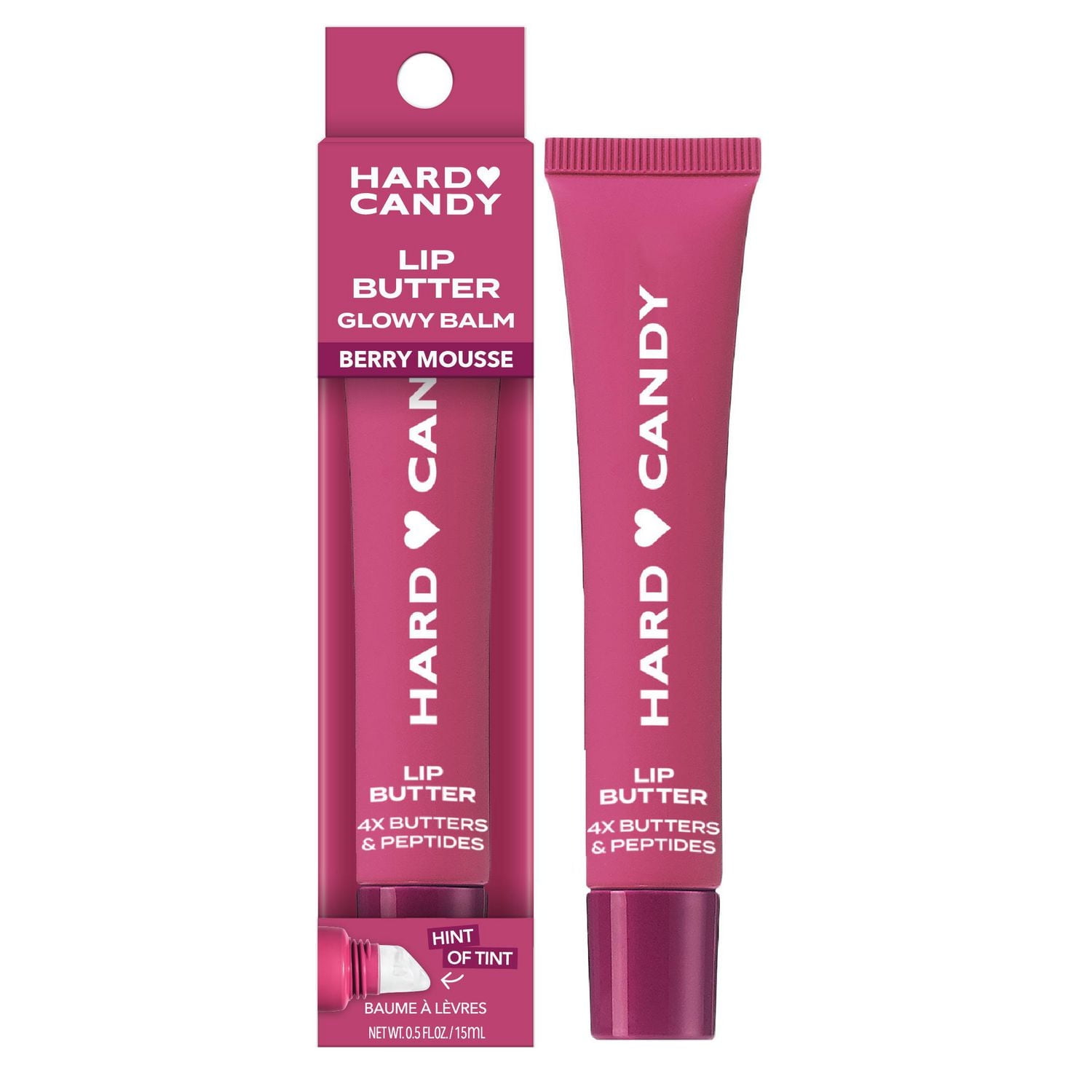 Hard Candy Lip Butter Glowy Balm, Berry Mousse, Sheer Berry Tint, Shine,  Hydration, 15mL, 0.51 ounce