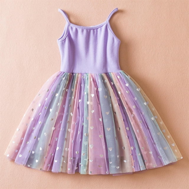 LOVZFMLL Girls' Summer Sleeveless Ruffled Lace Round-Neck Embroidery Mesh Princess Skirt