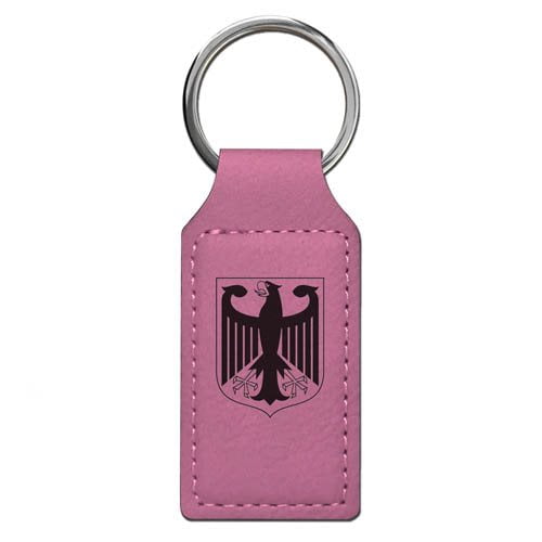 Flag of Germany with Crest Pink Leather Metal Keychain Key Ring 