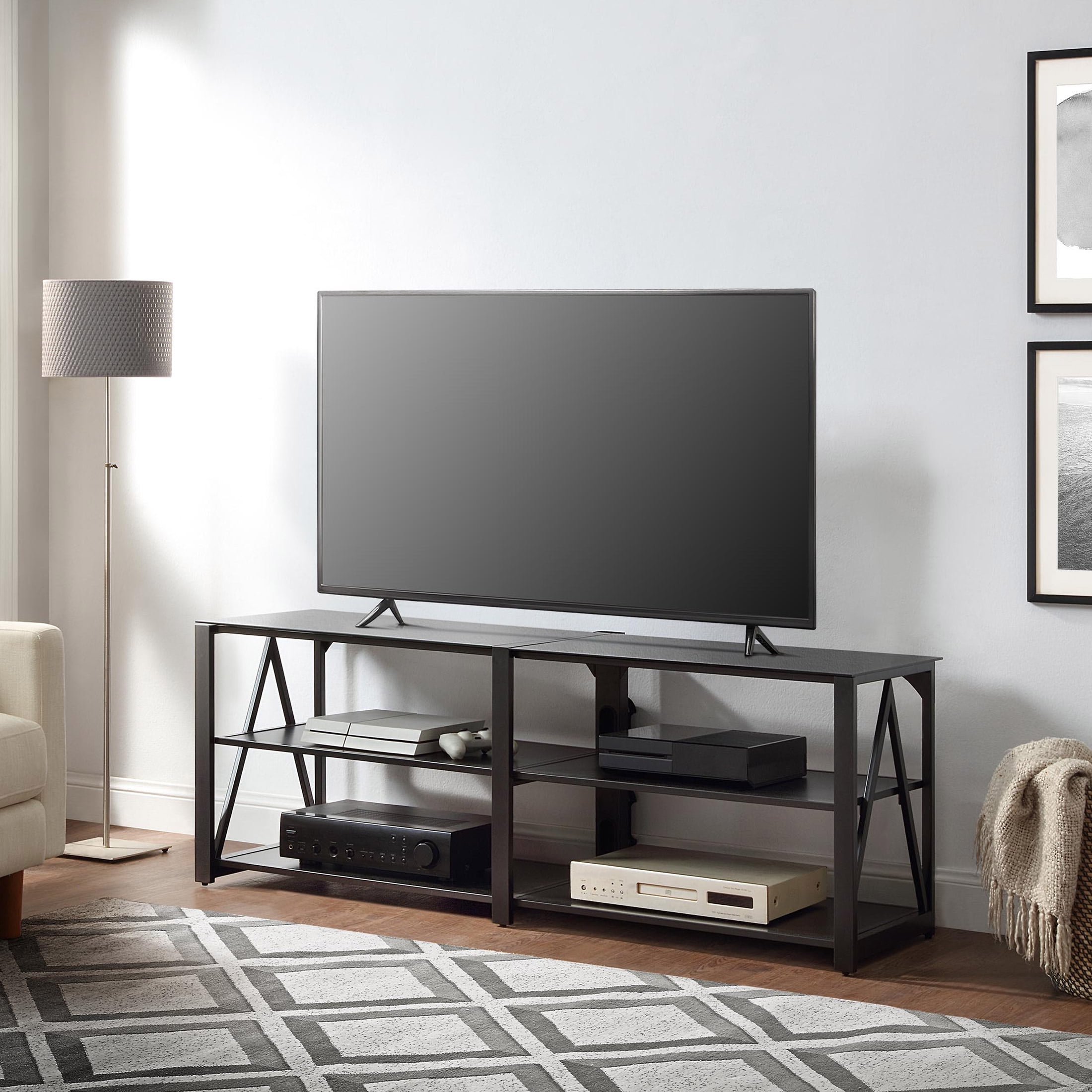 Whalen Spectrum 3-in-1 TV Stand for TVs up to 82”, Black Finish
