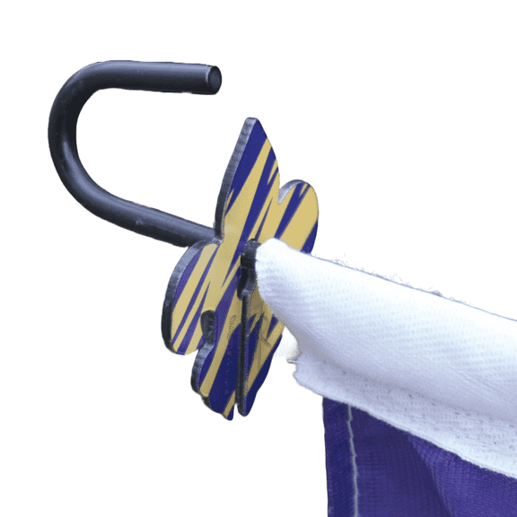 Stops Garden Flags From Flying Away! Purple/Gold Fleur de lis brand