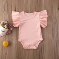 thumbnail image 2 of Newborn Baby Girl Ruffle Short Sleeve Romper Bodysuit Basic Solid Color T-Shirt Tops Summer Clothes Navy Blue 6-12 Months, 2 of 7