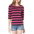thumbnail image 2 of Disfraz de Día de San Patricio para mujer Mangas en el codo Top Cuello redondo Camiseta ajustada Camiseta estampada informal Negro fucsia L, 2 of 6
