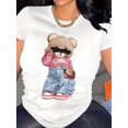 thumbnail image 1 of Women's Casual Crew Neck T-Shirt with Fashionable Cartoon Bear Print, 100% Cotton Knit Fabric, RegulCamisetas para mujer, lindas camisetas con estampado gráfico, de manga corta, estilo casual, para ve, 1 of 7