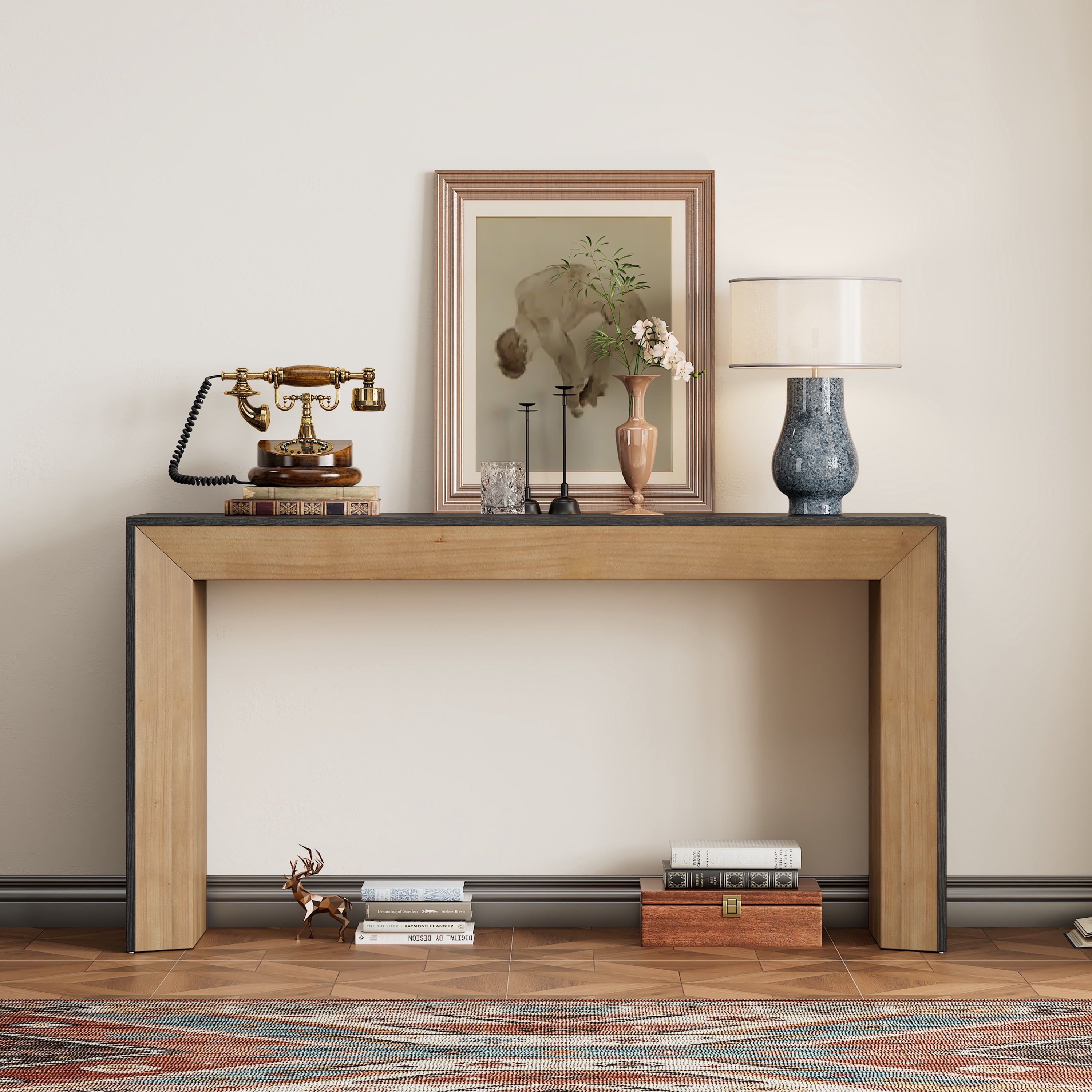 EUROCO 59" Long Console Table,Wood Entryway Table Sofa Table Behind Couch for Hallway, Living Room or Entryway,Brown
