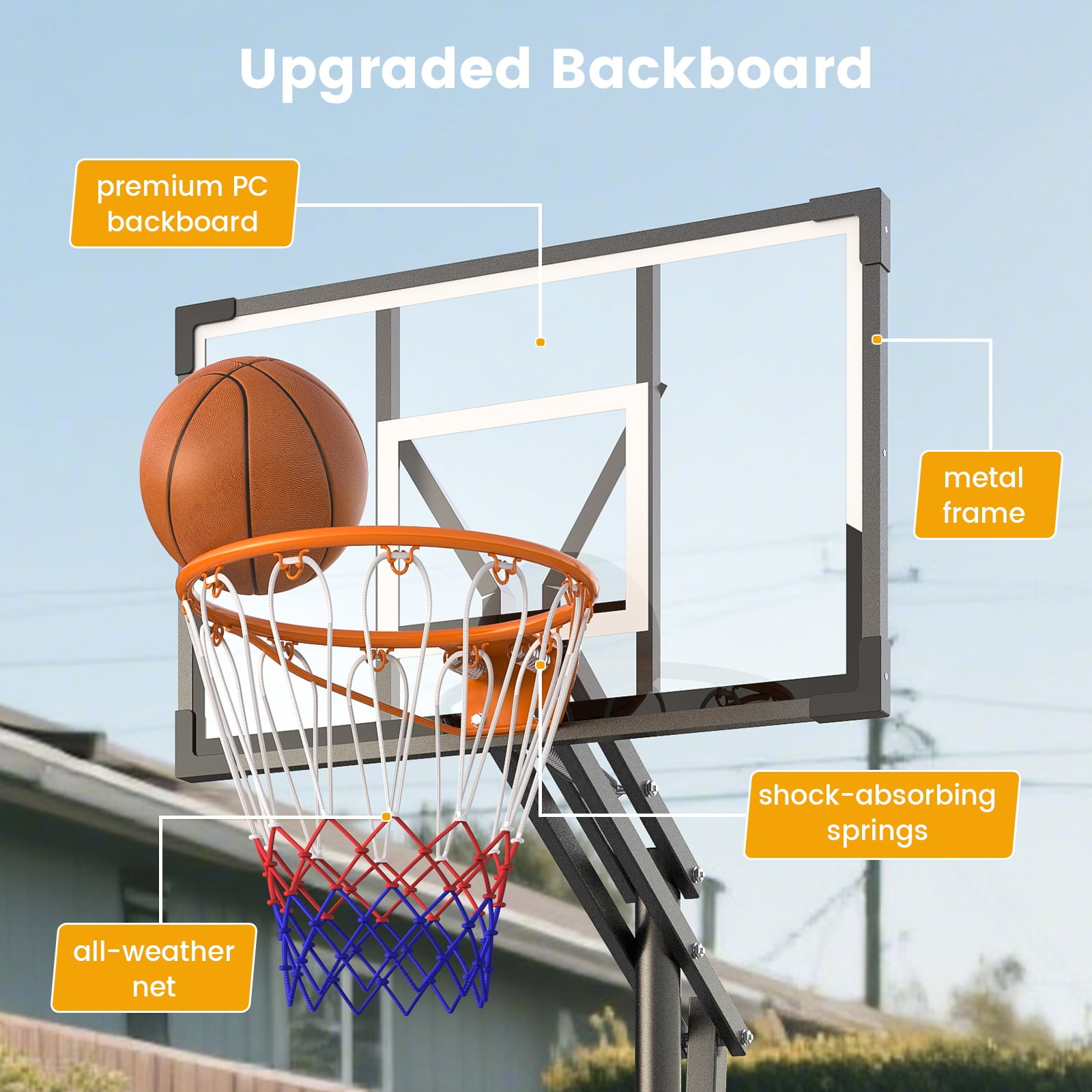 NEDYO Portable Basketball Hoop for Kids, 3.9-8.5 ft Height Adjustable Basketball Goal with HDPE Backboard and Weighted Base, Indoor & Outdoor Use
