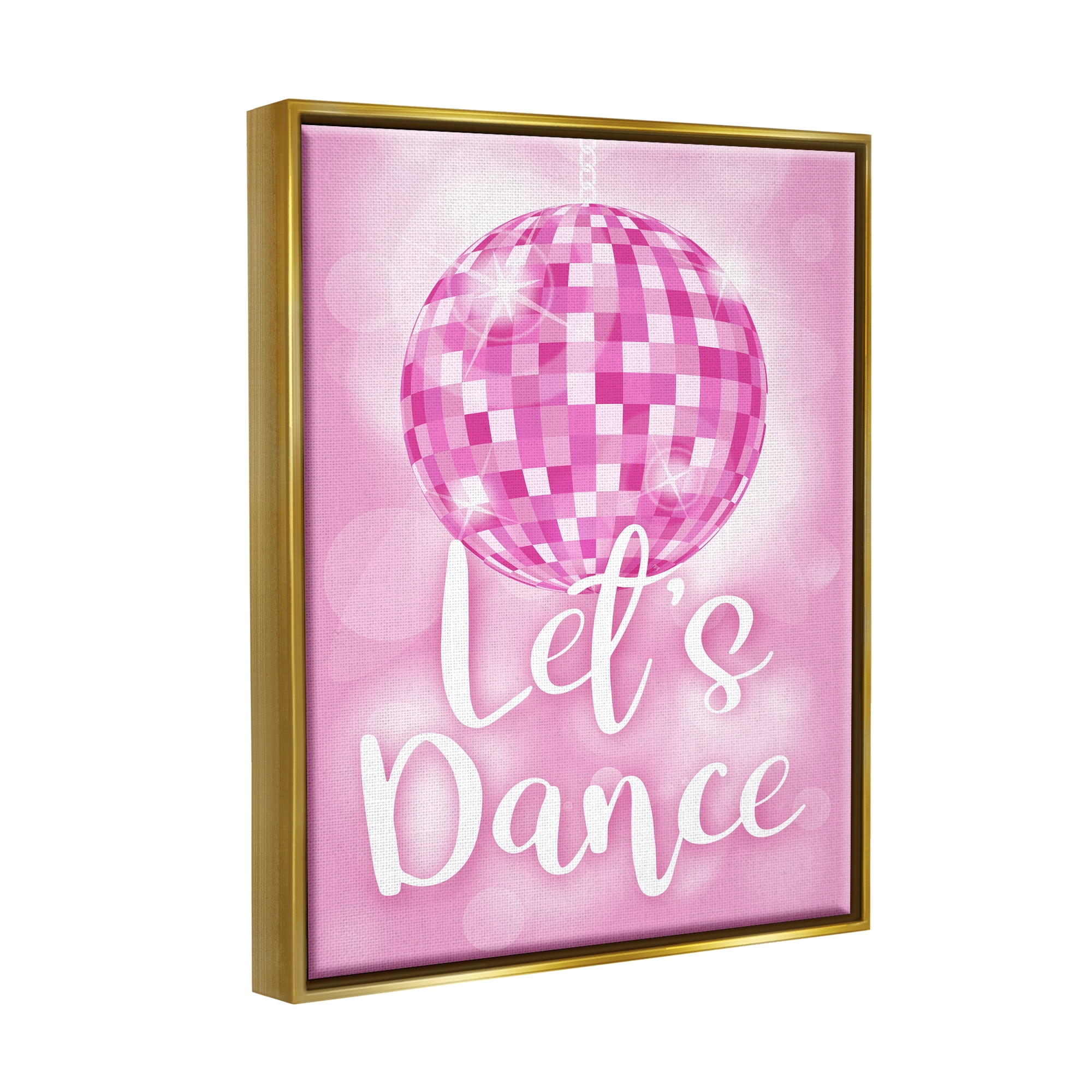 Stupell Industries Let's Dance Bold Pink Disco Ball Beauty & Fashion Painting Gold Floater Framed Art Print Wall Art