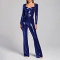 thumbnail image 2 of Elegant Long Sleeve Floor Length Rhinestone Jumpsuit Dress With Belt Women's Fashion Evening Party Suit, 2 of 4