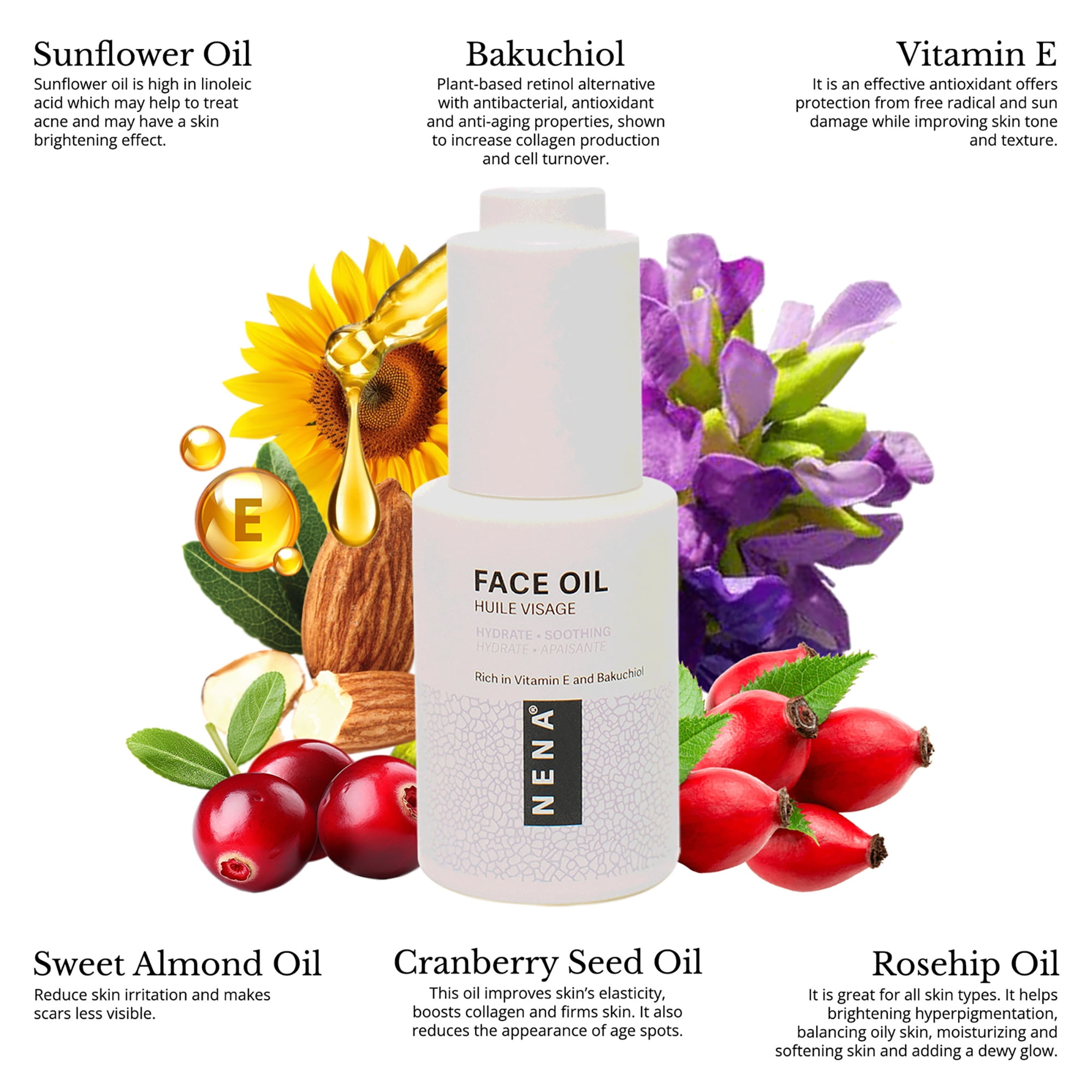 NENA Skincare Face Oil, Bakuchiol and Vitamin E Oil, 0.95 oz