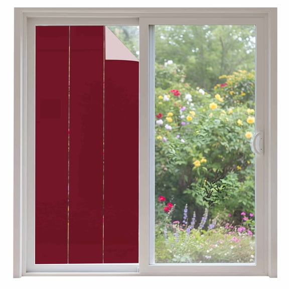 Pure Red Wine Window Privacy Film, Simple Solid Color Static Cling UV Sun Blocking Heat Control Window Tint Day and Night, Non-Adhesive Reusable One Way Windows Privacy Cover 35.4''x78.7''