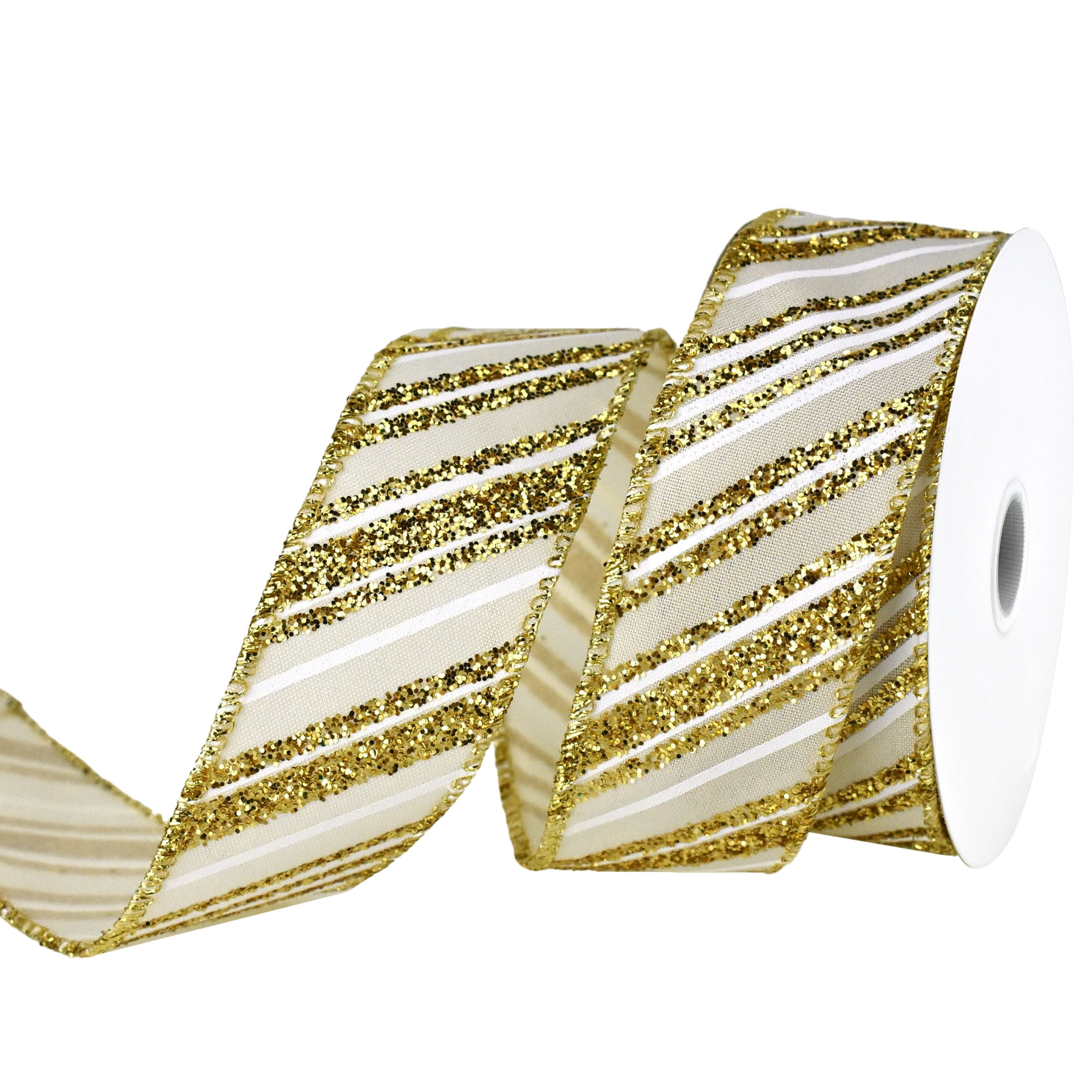 Wired Metallic Gold ribbon with Black and Gold Glitter Diamonds Num.40 – 2  1/2″ – Mum Supplies.com
