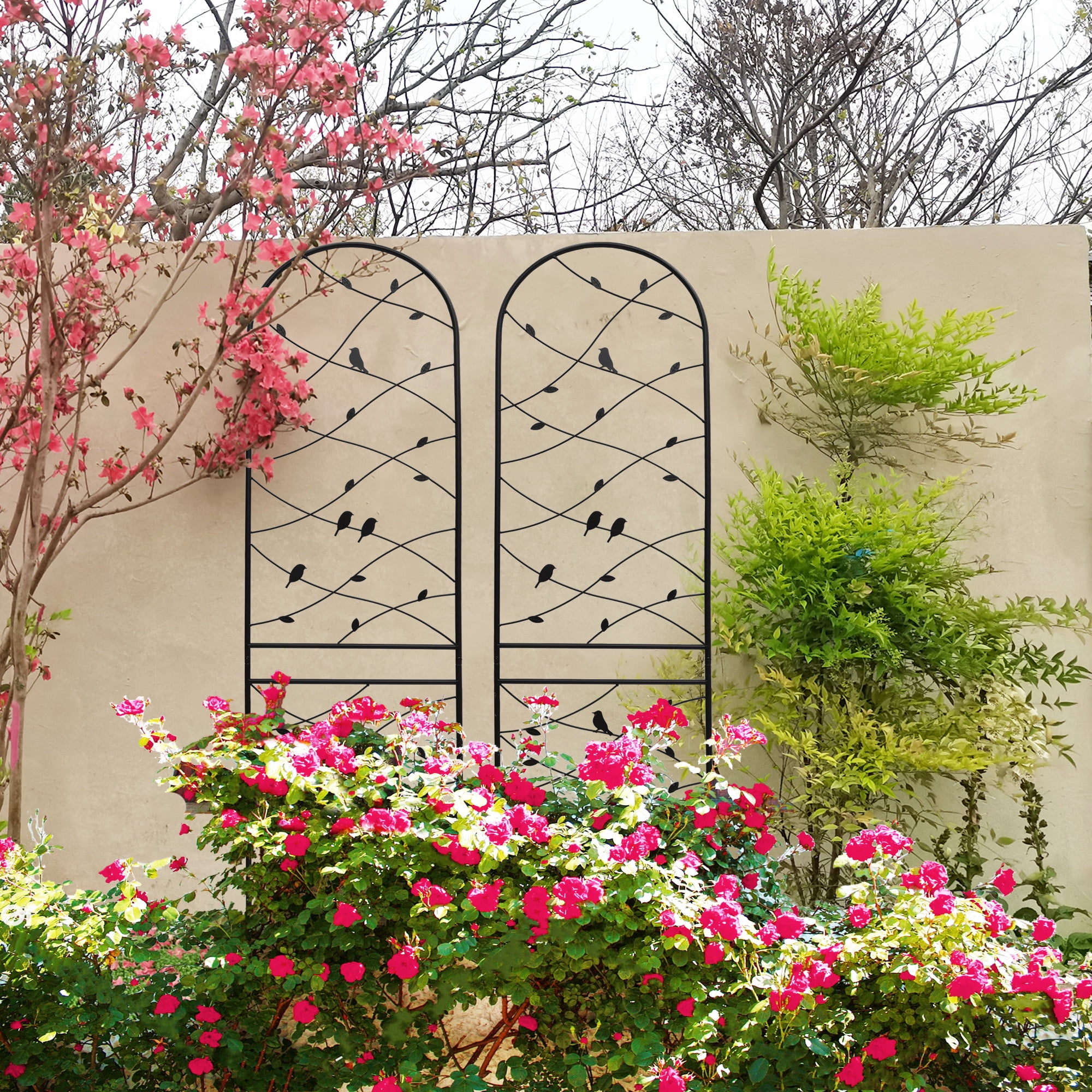 2 Pack Metal Garden Trellis 86.7" x 19.7" Rustproof Trellis for Climbing Plants Outdoor Flower Support Bird Deco Black