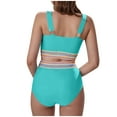 thumbnail image 4 of UTSJKR High Waisted Bikini Sets for Women 2 Piece Tummy Control Swimsuit Color Block Push Up V Neck Sporty Bathing Suit Light Blue L, 4 of 7
