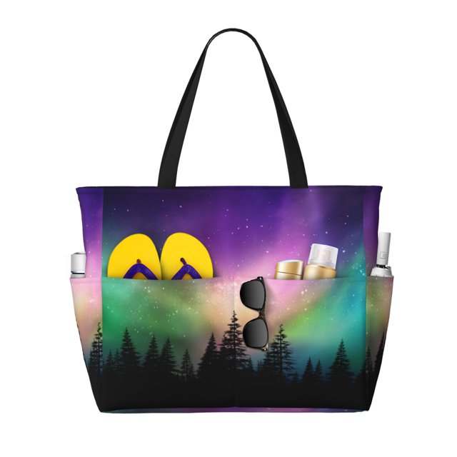 Fotbe Northern Lights Bolsa de Viaje para Playa - Resistente al Agua, Bolsa Tote de Gran Capacidad y Ligera con 7 Bolsillos para Mujeres y Hombres
