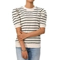 thumbnail image 3 of Gingprous Womens Puff Short Sleeve Tshirt Trendy Striped Knit Tops Casual Spring Summer Crewneck Blouse, 3 of 7