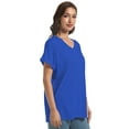 thumbnail image 4 of Women's V Neck T Shirts Casual Rolled Short Sleeve Side Split Summer Tops Loose Fit, 4 of 6