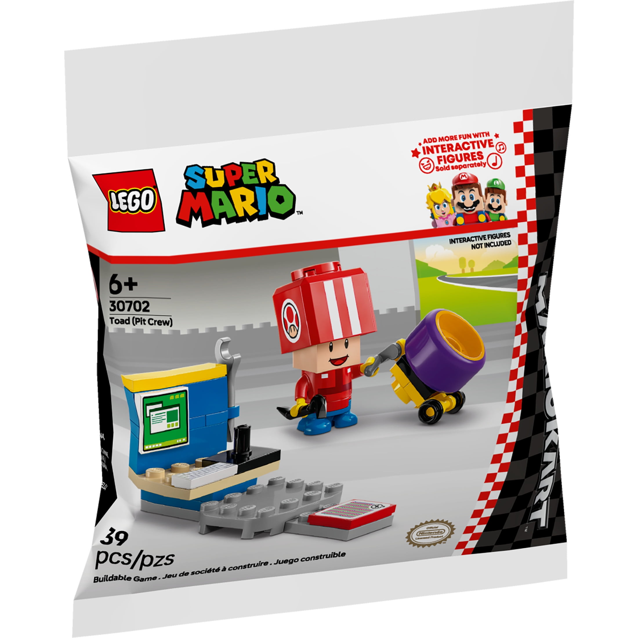 LEGO Super Mario Kart Toad (Pit Crew) Building Toy Includes a