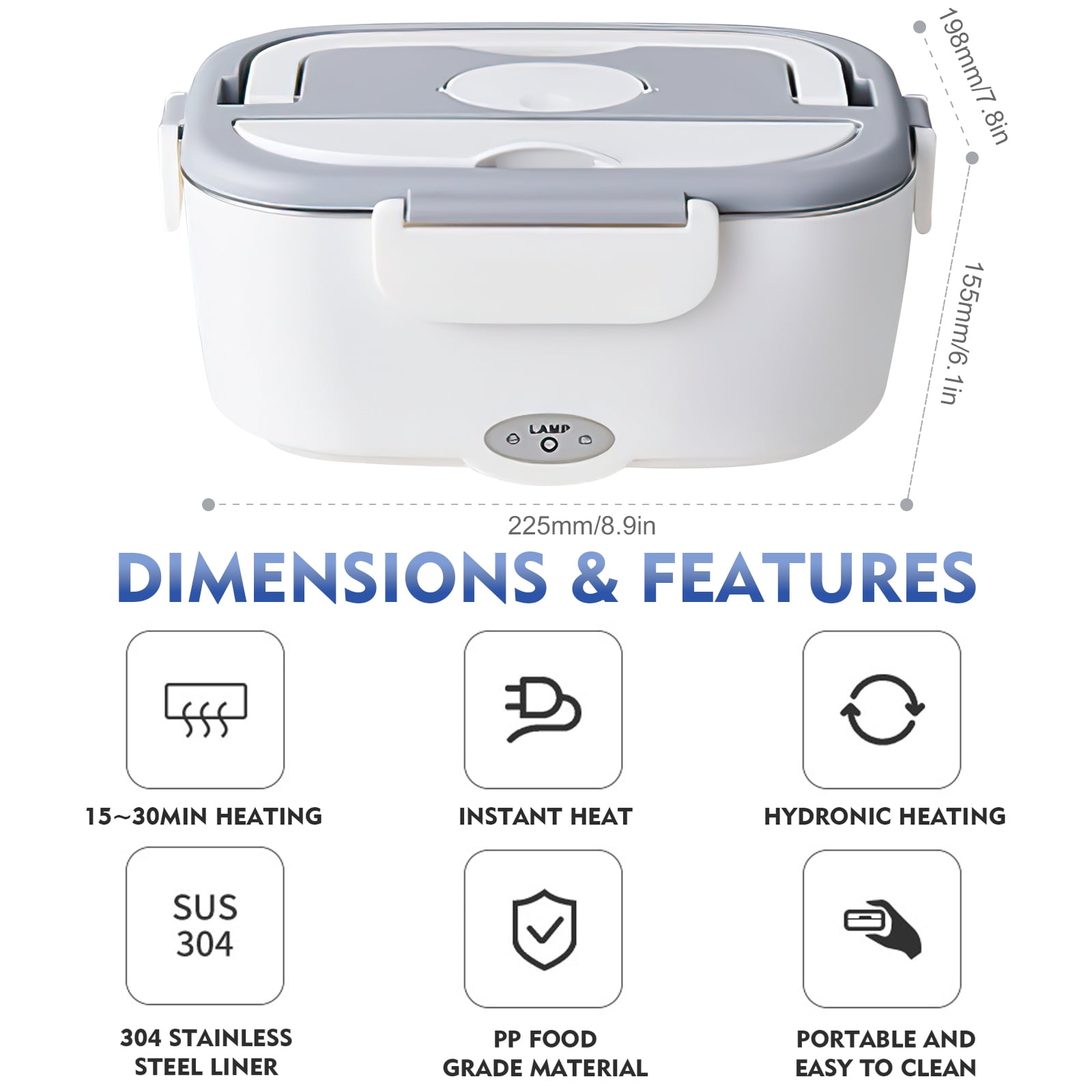 Electric Lunch Box -DFITO Fast 65W Food Heater 3-In-1 Portable Food Warmer Lunch Box W/Leak proof, 2 Compartments, Removable 304 Stainless Steel Container, Fork, Spoon and Carry Bag,White