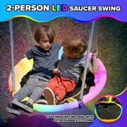 Sportspower Comet Metal Swing Set with LED Light up Saucer Swing, 2 Swings, on Slide, Bonus Anchor Kit, Great for Kids Aged 3-8