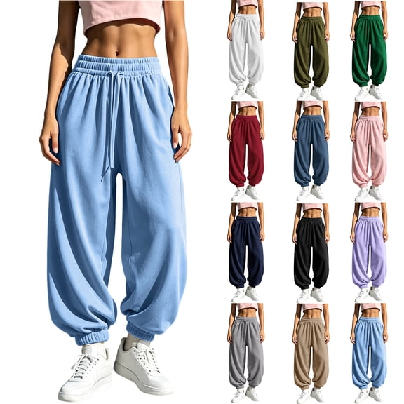 Drawstring Sweatpants for Women Solid Color Loose Fit Joggers Soft Stretchy Lounge Trousers for Daily Wear