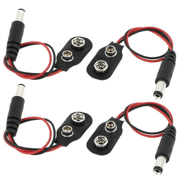 4Pcs DC 5.5x2.1mm Plug Jack 2-Wires 9V Battery Clip Connectors Holder
