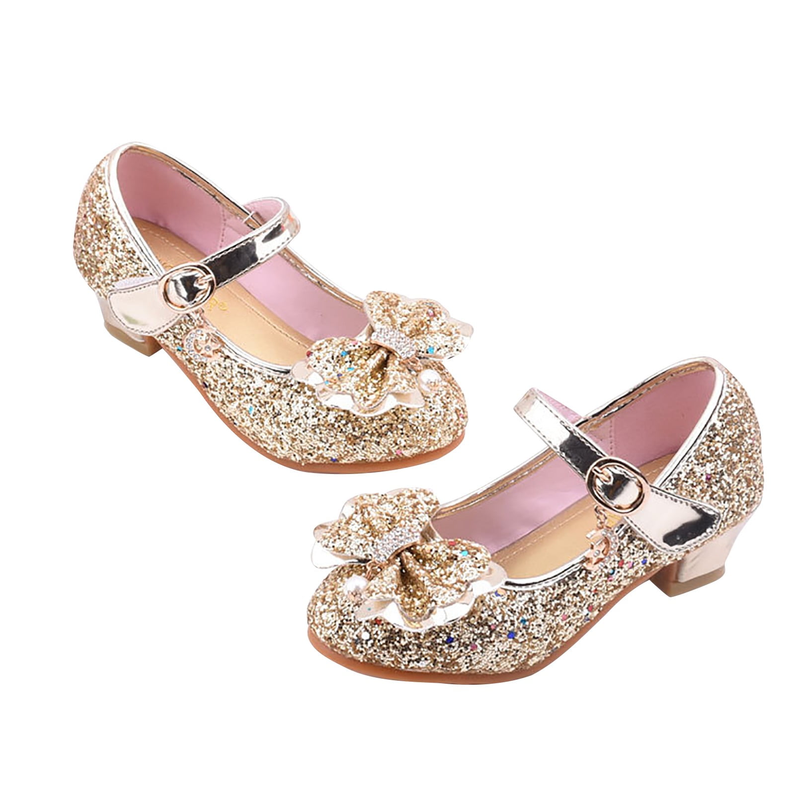 Kids Girls Crystal Bowknot Pearl Princess Dance Single Casual Shoes US Stock