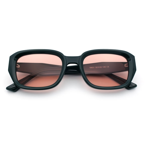 Womens Beveled Rectangle Mod Hipster Plastic Fashion Sunglasses Green - Pink