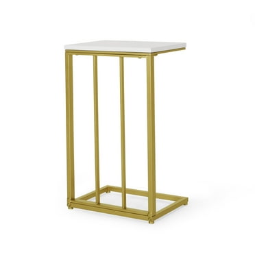 Noble House Wade Modern Glam C Side Table, Set of 2, Champagne Gold, White