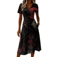 thumbnail image 4 of KLHDSF Halloween Dresses For Women Casual V Neck Short Sleeve Lightweight Breathable Daily Dress Vermilion XL, 4 of 5