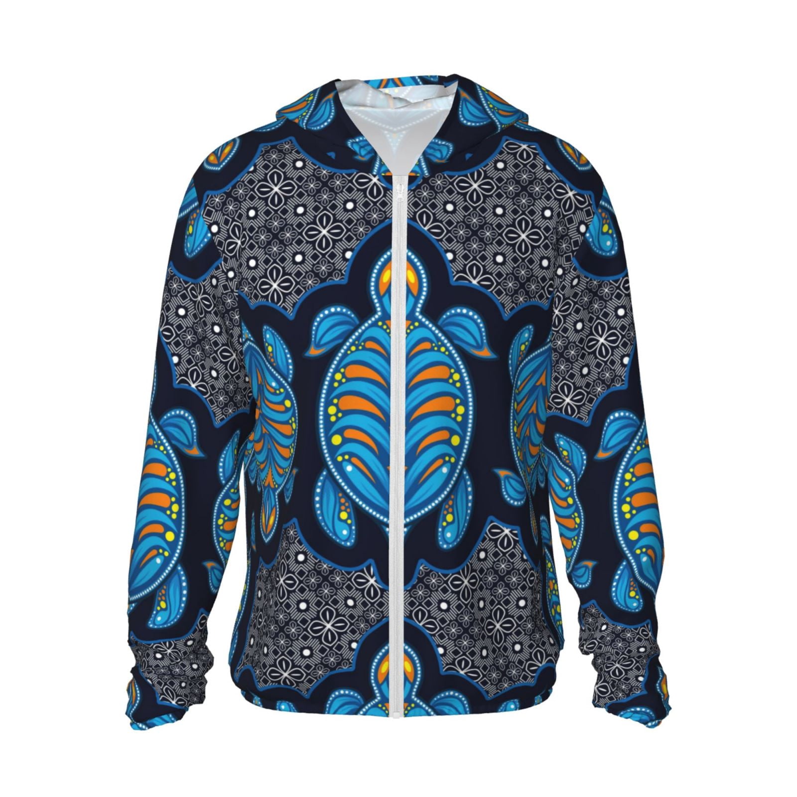 Lsque Motif Tortue UPF 50+ Léger Protection Solaire Chemise à Manches Longues pour Hommes et Femmes, Chandail à Capuchon Performance - Moyen