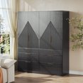 thumbnail image 2 of UGTOO 70" Black Fluted Armoire Wardrobe Closet with 2 Doors & 3 Drawers, Freestanding Wooden Wardrobe Cabinet with Hanging Rod & Gold Handles for Bedroom, 2 of 13