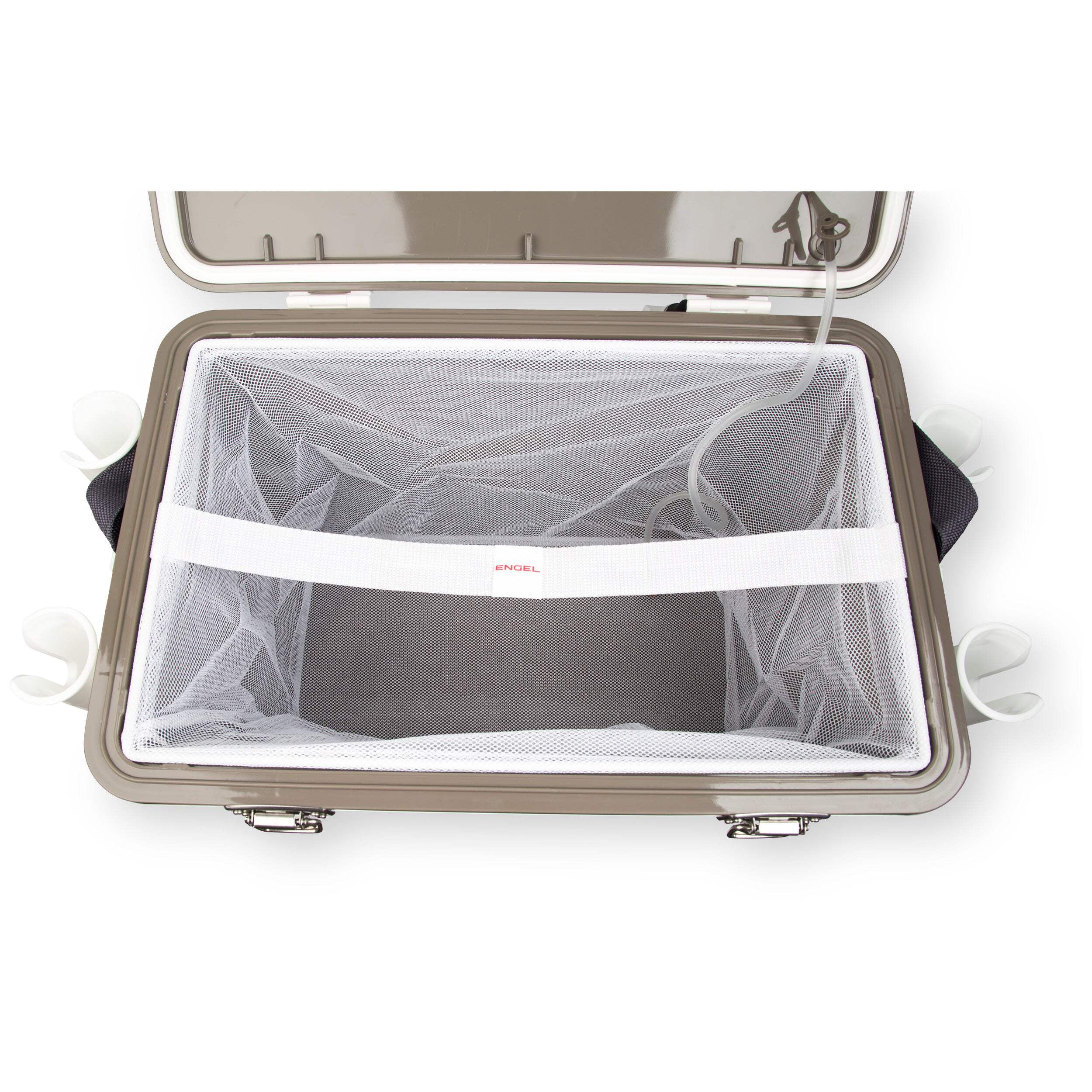 ENGEL 30 Qt Live Bait Cooler with 4x Rod Holders & 2-Speed Aerator Pump - White