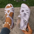 thumbnail image 3 of Rokment Womens Orthopedic Wedges Walking Gladiator Sandals Comfortable Fashion Casual Leather Platform Arch Support Orthotic Chunky Mid Heel Beach Summer Shoes Purple Size 9.5, 3 of 9