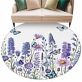 thumbnail image 2 of Round Area Rug 7 Ft, Purple Floral Washable Non-Slip Circle Carpet for Living Room/Bedroom, Spring Lavender Daisy Butterflies Botanical Low-Profile Large Runner Mat Collection Rugs for Indoor, 2 of 7