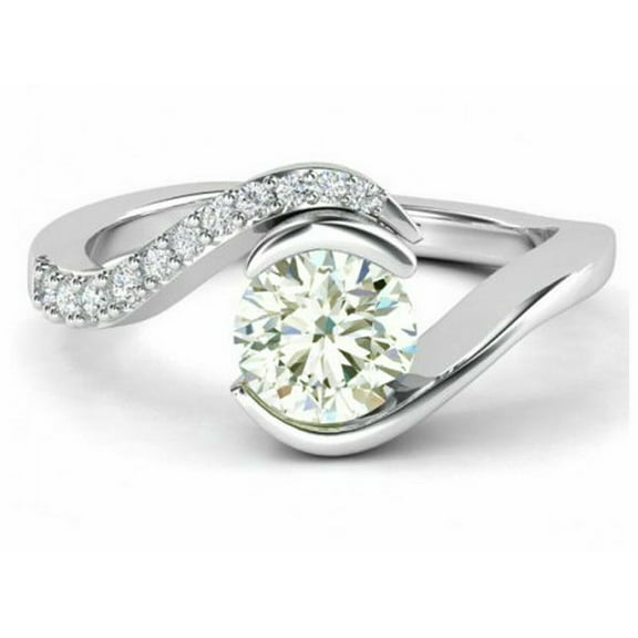 Bypass Engagement Ring Half Bezel Set Diamond Ring 14K White Gold Over 1.8 Ct Diamond