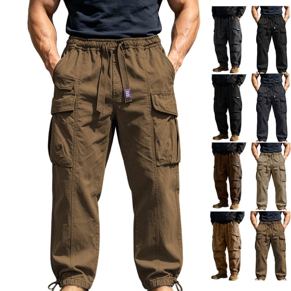 Dvprdro Mens Cotton Sweatpants Elastic Bottom Drawstring Casual Athletic Jogger Pants Cargo Loose Fit Lounge Hiking Workout Sweat Pants with Multi Pockets