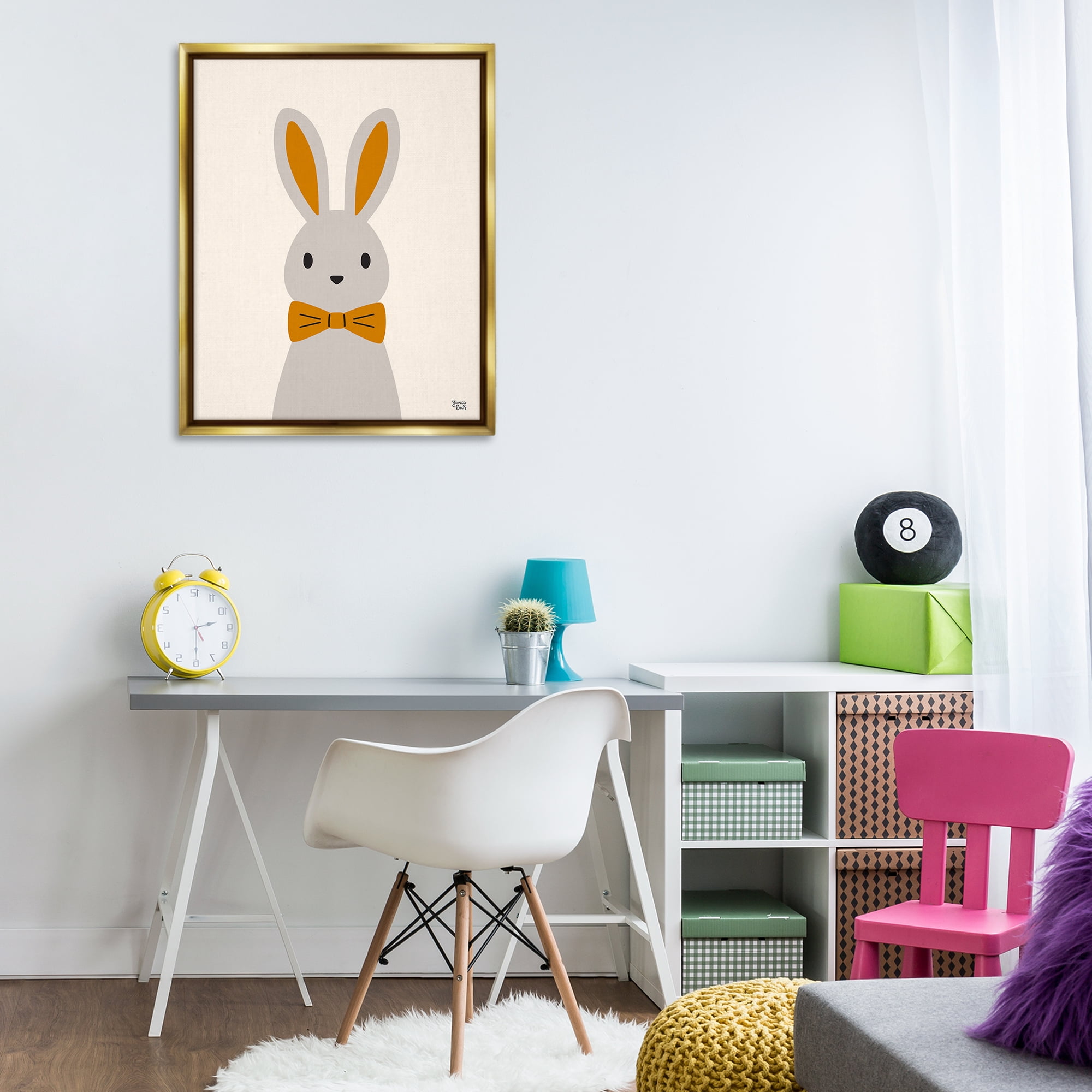 Stupell Industries Simple Rabbit with Bowtie Animals Painting Gold Floater Framed Canvas Art Print Wall Art, 25 x 31