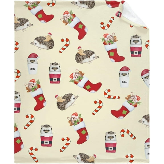 Christmas Hedgehog Ulta Soft Fleece Flannel Blankets Birthday Halloween Throw Blanket Bedding Outdoor Cover for Picnic Couch Beach 40"x30" Toddler Pet
