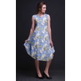thumbnail image 4 of Bimba Robe Midi Évasée d'Été Décontractée Sans Manches à Imprimé Floral et Feuilles Bleu Oiseau Oiseau pour Femmes - Petit, 4 of 6