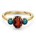 thumbnail image 3 of Gem Stone King 2.04 Ct Oval Red Garnet Blue Diamond 18K Yellow Gold Plated Silver Ring, 3 of 6