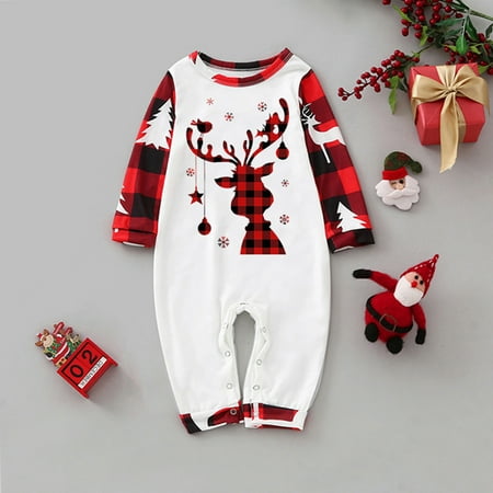 

NEGJ Christmas Baby Matching Family Pajamas Sets Christmas PJ s With Print And Plaid Printed Long Sleeve