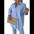 thumbnail image 2 of Camisas de Rayas con Botones para Mujer, Blusas Informales de Larga con Cuello para Oficina, Trabajo, Azul L, 2 of 8